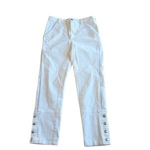 Maeve Anthropologie womens Sz 27 ivory white high rise skinny jeans button detai